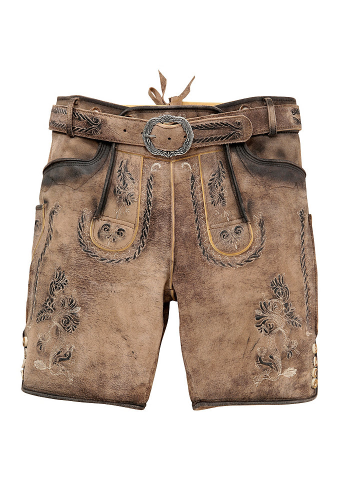Marjo Pánské krátké kožené krojové kalhoty s dekorativní páskovou sponou